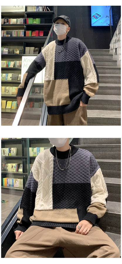 DAVID - Patchwork Jacquard Strickpullover