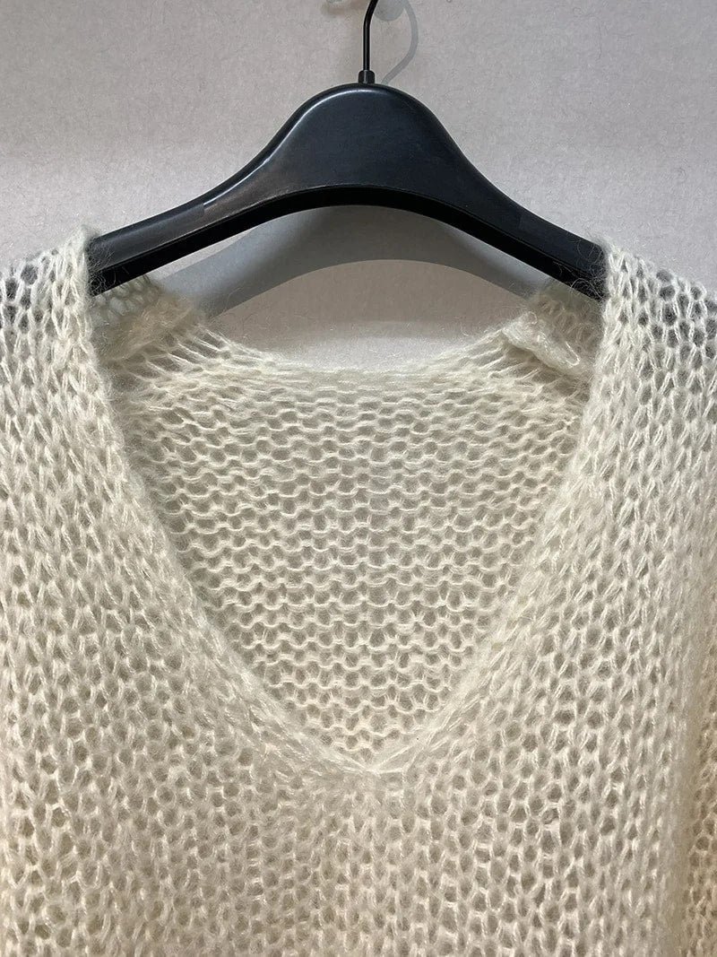 Violett - Weicher Gestrickter Pullover Oberteile V-Ausschnitt Langarm Locker Schlank Einfarbige Pullover