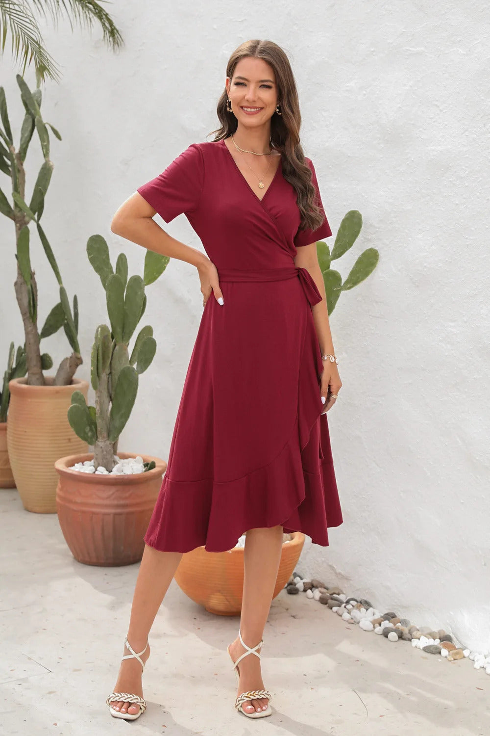 JERICA - Kleid aus Kreppstoff mit Gürtel