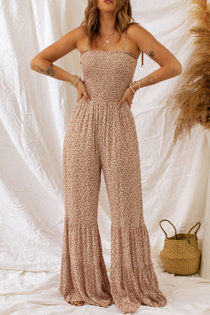 PENELOPE - Floraler Spaghettiträger-Smocking-Jumpsuit mit weitem Bein