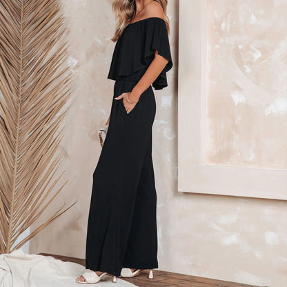 SANNE - Geraffter schulterfreier Jumpsuit